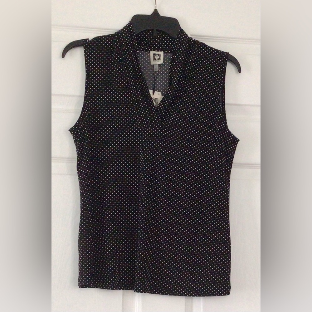 Anne Klein Black Sleeveless Top with White Dots